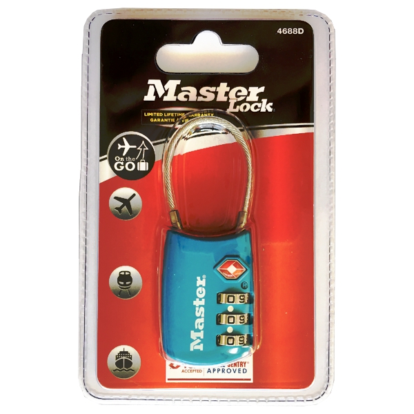 Visací kombinační zámek Master Lock TSA 4688EURD - modrý